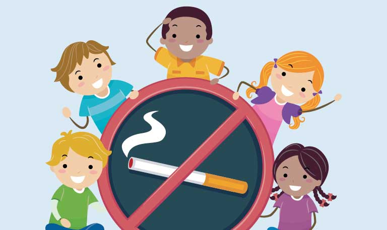 kids around a no smoking sign