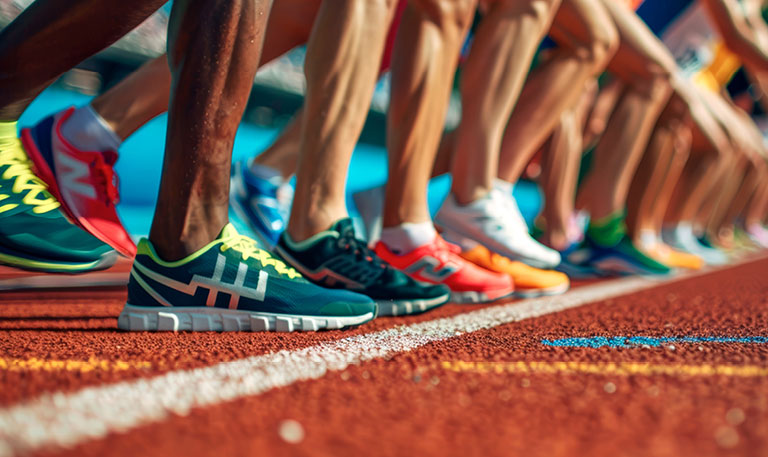 Athletes on the starting line on a racetrack