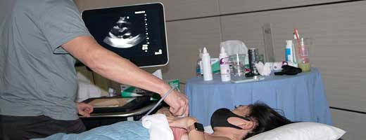 Simulation course attendee practices echocardiography skills