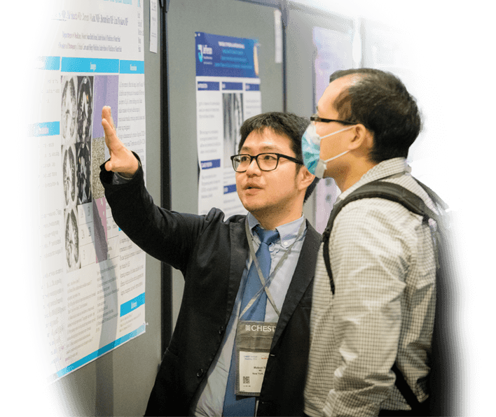 An abstract submitter describes their research to a CHEST Annual Meeting attendee