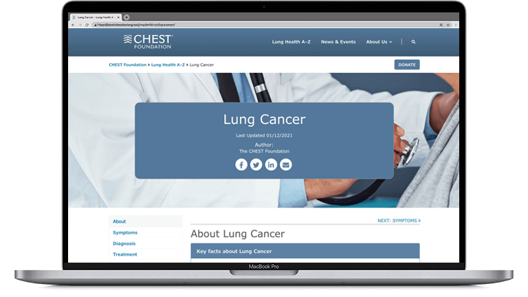 Lung Cancer page on laptop