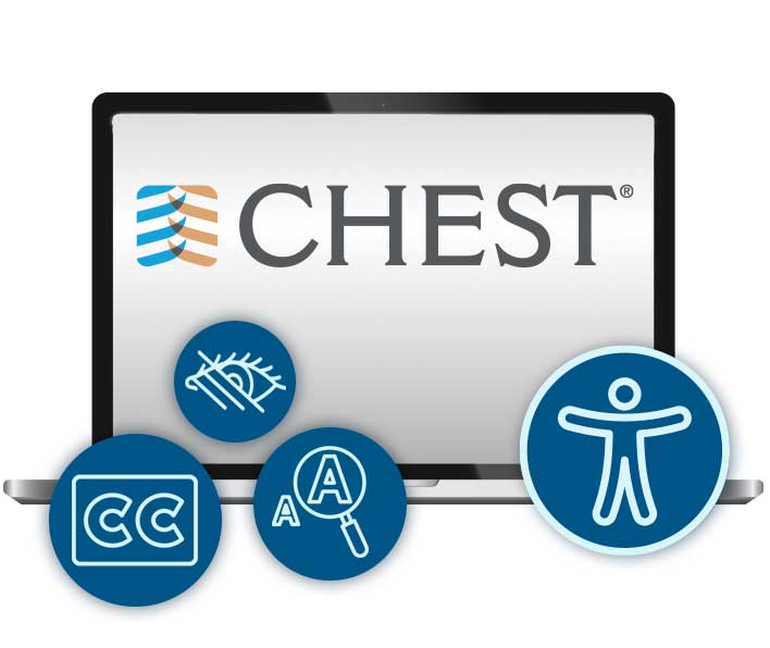 A laptop displaying the CHEST logo surrounded by accessibility icons