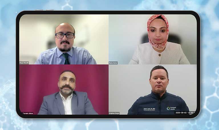 Diego J. Maselli Caceres, MD, FCCP, Maria Azhar, MD, FCCP, Farrukh Abbas, MD, FCCP, and Stephen Doyle, DO, MBA, FCCP, on a call