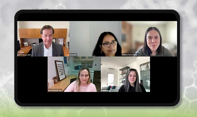 Five people on a Zoom call