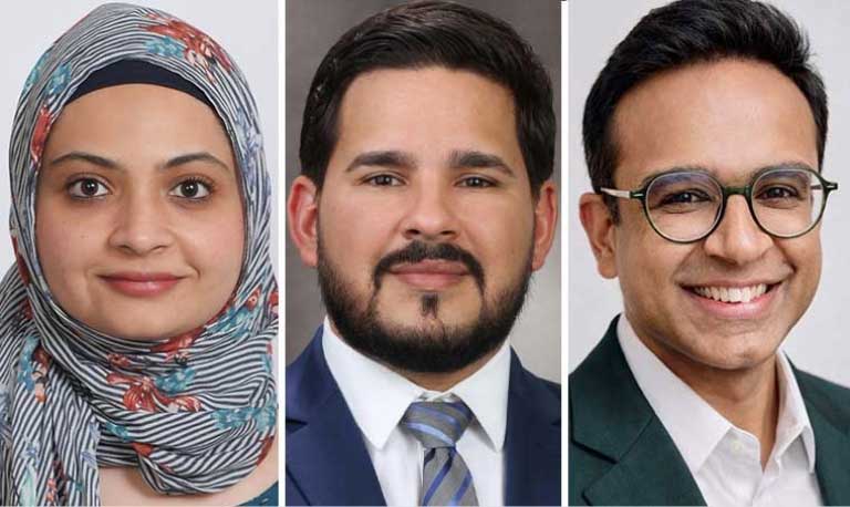 Headshots of Maria Azhar, MD; Javier Torres Berrios, MD; Raghav Gupta, MD, FCCP 