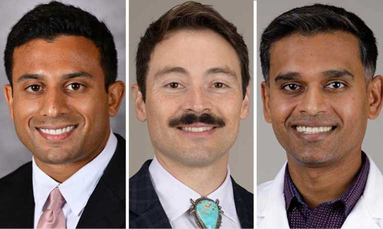 Headshots of Neel Vahil, MD; Nicholas Villalobos, MD; Maulin Patel, MD, FCCP
