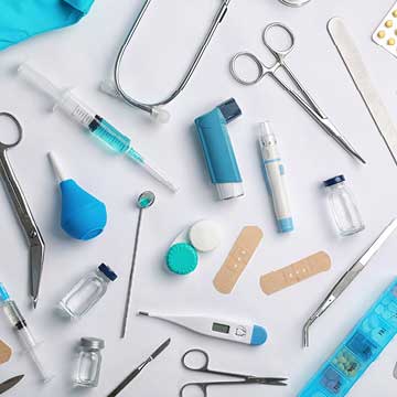 A flat lay of medical equipment
