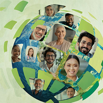 Photos of people making up a globe shape